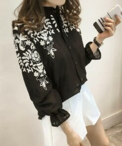 fashion women ladies long sleeve printed embroidery casual blouse tops holiday summer office work shirt plus size