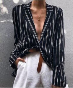fashion womens elegant long sleeve stripe ol shirt v neck office lady casual holiday outwear streetwear plus size