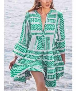 new ladies women fashion boho summer smock swing dress tops holiday beach casual v neck loose frill sundress