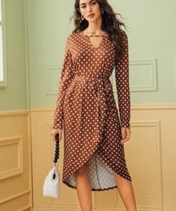 fashion polka dot dress women ladies v neck long sleeve dress prom evening party autumn casual sundress