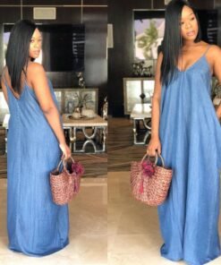 ladies boho backless summer long denim maxi dress