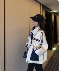 fashion female loose autumn spring cargo pants long-sleeved spliced jacket elastic waist casual pants two piece set