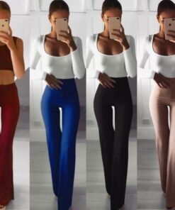 summer autumn solid elegant female lady women’s palazzo flared wide killer legs pants high waist ol ladies career long trousers