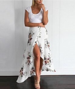 new women summer hight waist maxi skirt ladies fashion pleated beach long casual boho floral skirt sundress