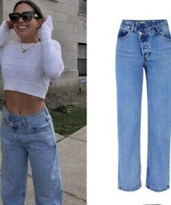 irregular waist jeans woman loose casual women's jeans spring summer straight denim pants