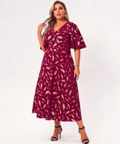 summer maxi dress women plus size 2021 red loose plant floral print slim ruffle short sleeve large holiday style party robes