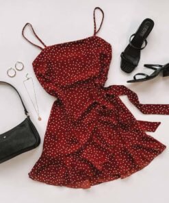 print ruffled wrap dress women strap mini sundress