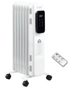 Eccomum 1500W 7-Fin Oil Filled Radiator Electric Space w/ Remote & Wheels, White