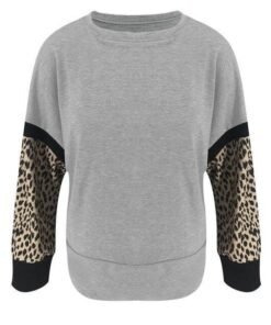 fall clothing  casual tops and shirt  round neck leopard printed patchwork long sleeve women blouseplus size women