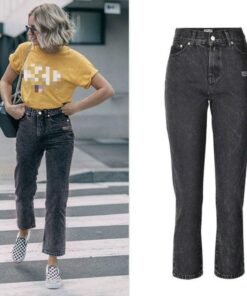 high waist letter print jeans woman spring summer boyfriend jeans for women casual straight denim pants grey