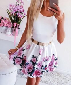 fashion women’s vintage boho floral sleeveless sundress summer ladies party beach short mini dress sundress