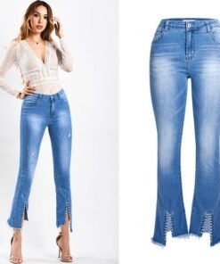 low waist irregular beading jeans woman spring summer pencil jeans for women denim pants trousers