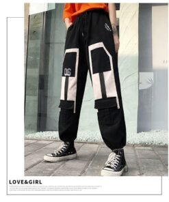harajuku big pocket cargo pants women high waist streetwear wide leg casual pants women