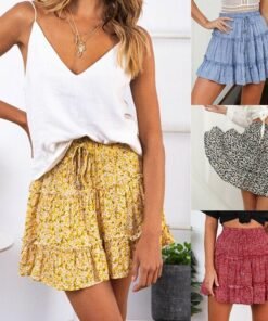 ladies skirt women summer boho high waist ruffle floral print beach short mini skirts holiday party sundress