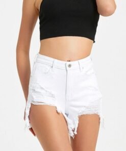 high waist ripped short jeans for women white sexy beach shorts woman pocket denim shorts