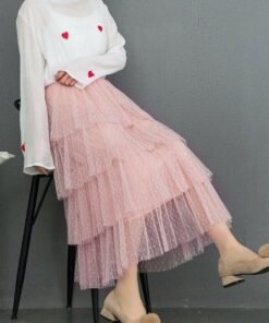new fashion summer women dot lace tiered high waist beach long skirt sundress cake tulle skirt party ball gown