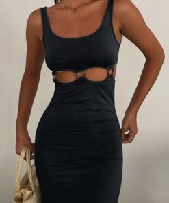 sexy hollow sleeveless maxi dress with slit black white elegant outfits for women party evening dresses c69-db28