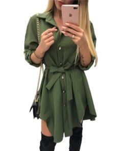 irregular tie waist shirt dress women spring 2018 wrap dress long sleeve turn down collar army green red short mini sundresses
