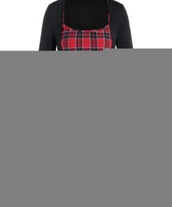 gothic vintage dress women plus size plaid cami mini dress and open bust top set long sleeves mini a-line party dresses