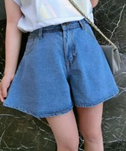 fashion women denim shorts summer casual loose flare short jeans high waist solid casual shorts trousers
